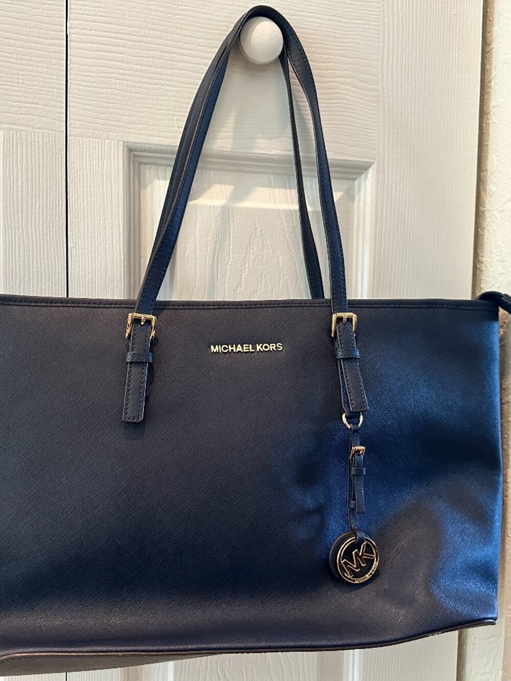 Michael Kors Navy Blue Leather Tote Bag